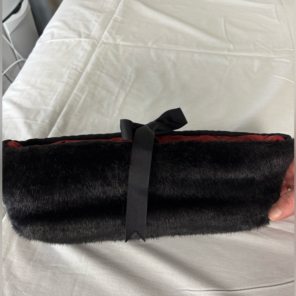 Louise NY inc Black Faux Fur Clutch with Bow- Used Twice!
